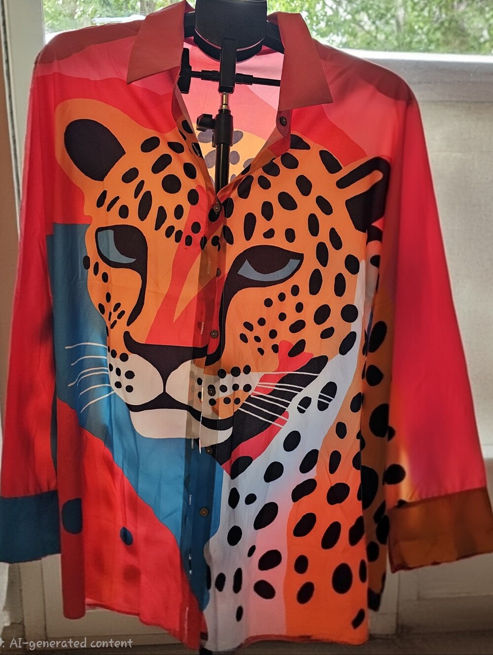 Estella Leopard Floral Long Sleeve Blouse Sz L Large Colorblock Graphic Art Top